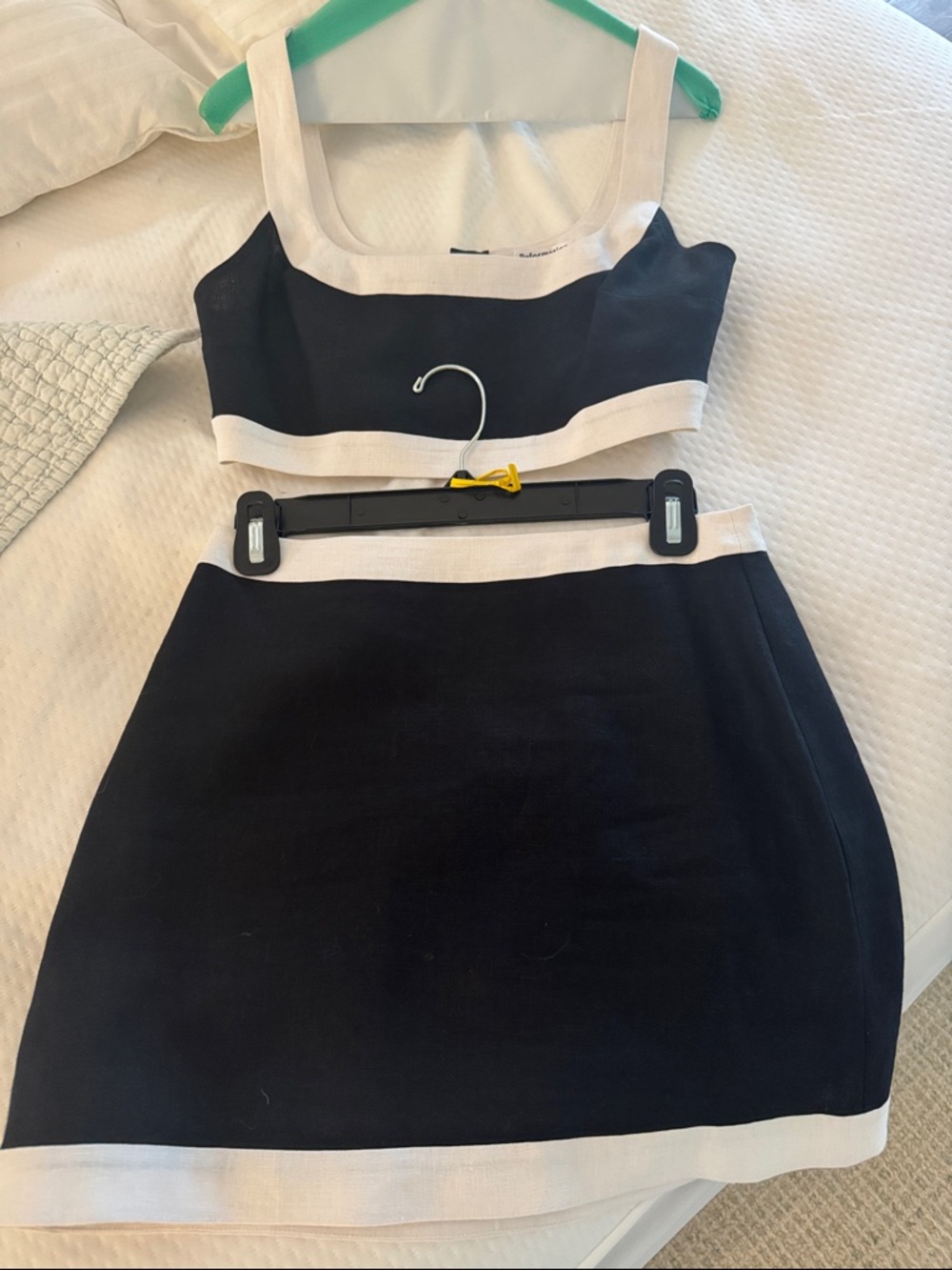 Reformation Black linen Set with White Trim